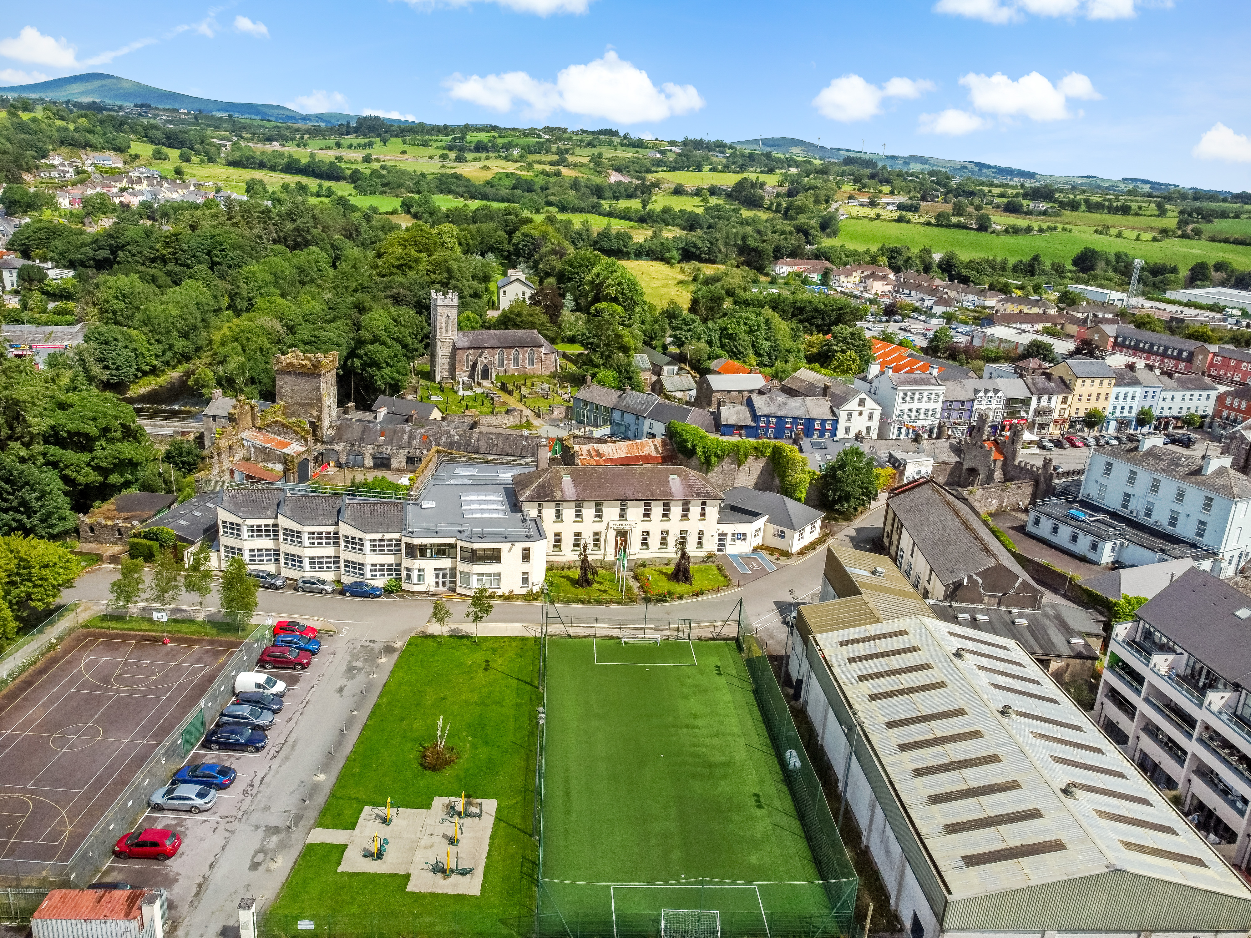 Aerial view of McEgan College and Macroom